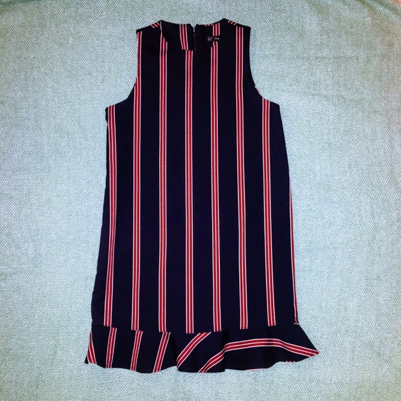 Zara Preppy Schoolgirl Striped Ruffle Mini Dress in Red & Navy School Girl 4 - Picture 3 of 9